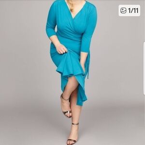 Lane Bryant Teal Surplice Long Sleeve Wrap Dress 26/28 NWT (6525)